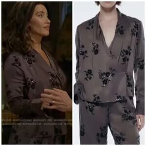 Zara Women’s Steffy Sequin Embellished Wrap Blouse Seen on TV Gray Black Small